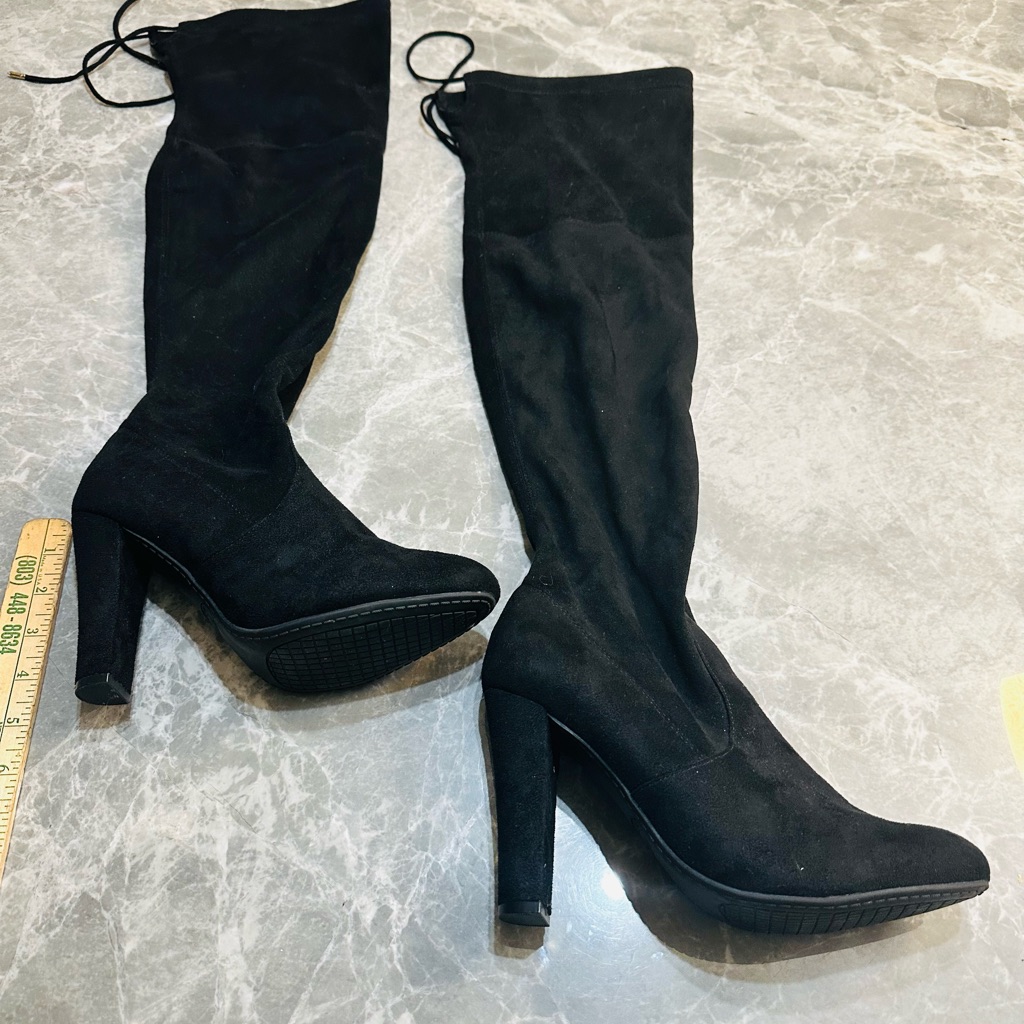 Steve Madden Gorgeous Over The Knee Black Heeled Chunky Boots Sz 8